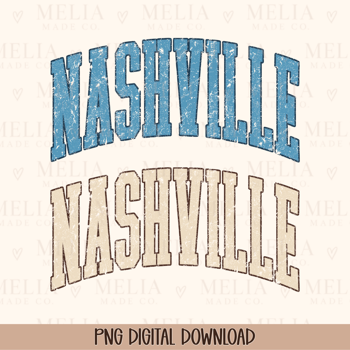 Vintage Nashville PNG Bundle | Retro Distressed Varsity Lettering | Digital Download