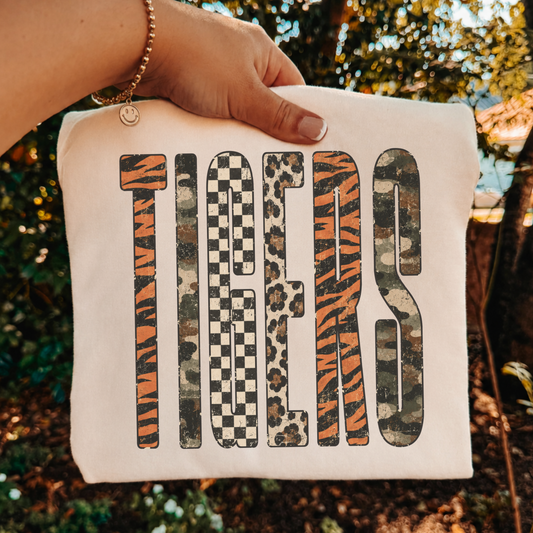 Vintage Tigers PNG | Distressed Tiger Print Camo Checkered Design