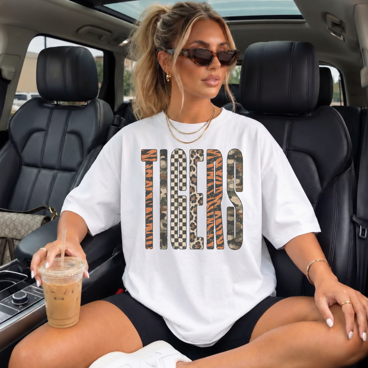 Vintage Tigers PNG | Distressed Tiger Print Camo Checkered Design